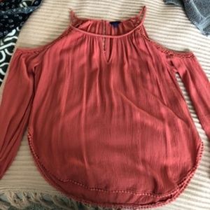 Pink Open Shoulder Long Sleeve Top